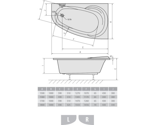 Акриловая ванна 170x100 см L Alpen Naos A08111