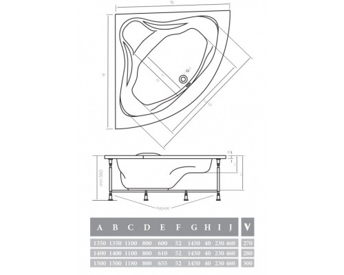 Акриловая ванна 135x135x46 см Alpen Rumina AVY0053