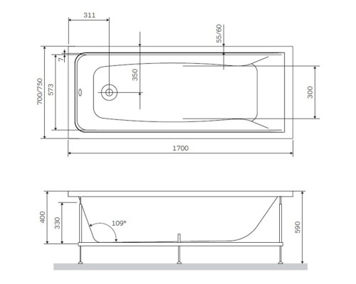 Акриловая ванна 170x75 см Am.Pm Gem W90A-170-075W-A