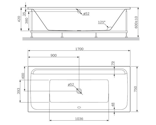 Акриловая ванна 170x75 см Am.Pm Inspire 2.0 W52A-170-075W-A