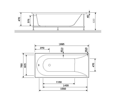 Акриловая ванна 169,5x75 см AM.PM Spirit W72A-170-075W-A2