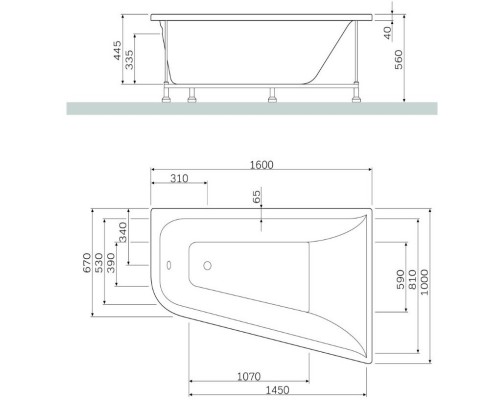 Акриловая ванна 160x100 см L Am.Pm Spirit W72A-160L100W-A2