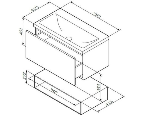 Комплект мебели белый глянец 80 см Am.Pm Gem M90FHX07521WG + M90WCC0752WG + M91AMOX0801WG