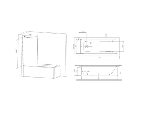 Акриловая ванна 170x70 см Am.Pm Gem W90ASET-170W90BS80CT