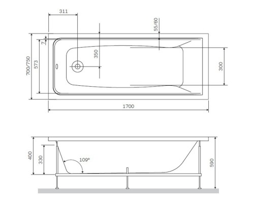 Акриловая ванна 170x70 см Am.Pm Gem W90A-170-070B-A