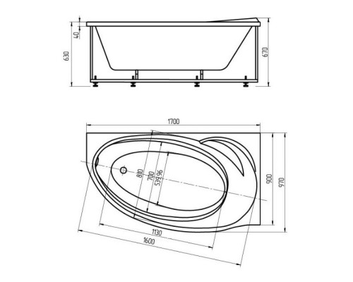 Акриловая ванна 170x97 см левая Aquatek Бетта BET170-0000138