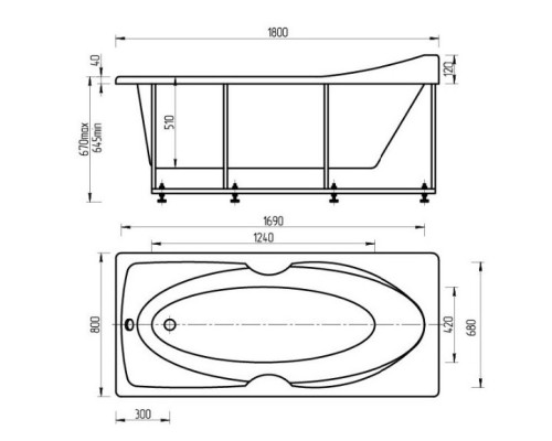 Акриловая ванна 180x80 см Aquatek Европа