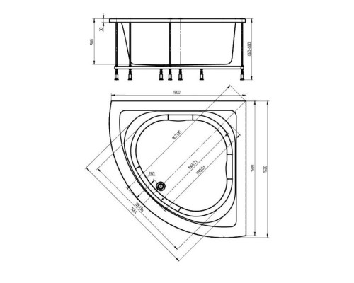 Акриловая ванна 152x152 см Aquatek Юпитер UPT150-0000046