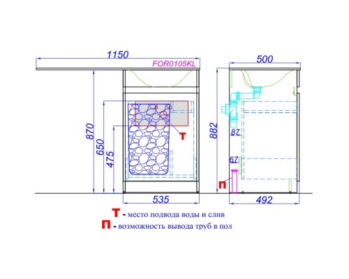 Раковина над стиральной машиной 115х50 см Aqwella Forma FOR.11.04.D-L