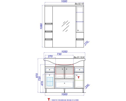 Тумба белый глянец 100 см с бельевой корзиной Aqwella Barcelona Lux BA0110K