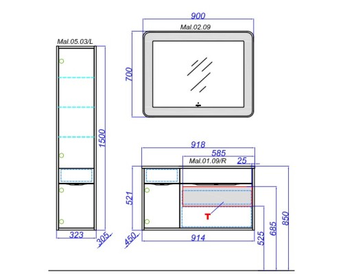 Зеркало 90x70 см с подсветкой Aqwella 5 Stars Malaga Mal.02.09