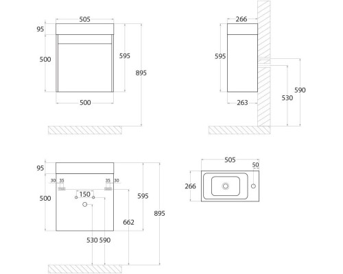 Тумба Cemento Veneto 50 см Art&Max Family FAMILY-500-1D-SO-CV