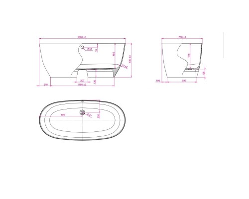 Ванна из литого мрамора 160x75 см Astra-Form Атрия 01010018