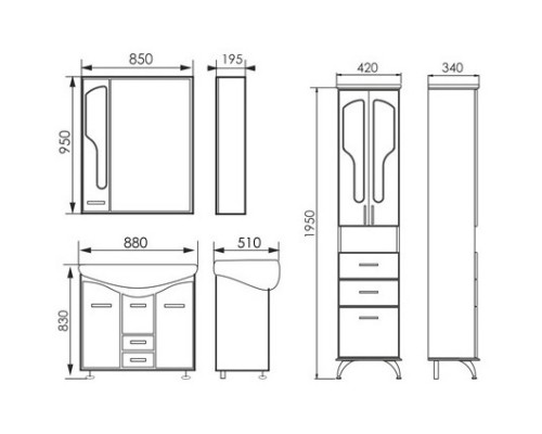 Зеркальный шкаф 85x95 см белое дерево медная патина Atoll Барселона