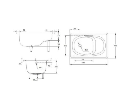 Стальная сидячая ванна 105x70 см BLB Europa Mini B05E