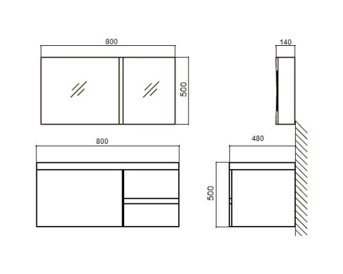 Зеркальный шкаф 80x50 см темно-серый глянец BelBagno BB800PAC/TL