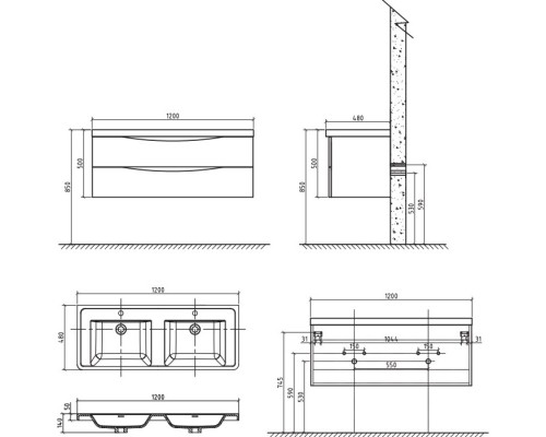 Тумба белый глянец 120 см BelBagno Ancona-N ANCONA-N-1200-2C-SO-2-BL