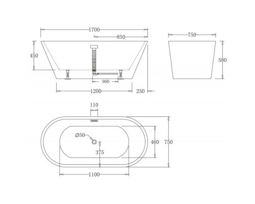 Акриловая ванна 170x75 см BelBagno BB61-1700