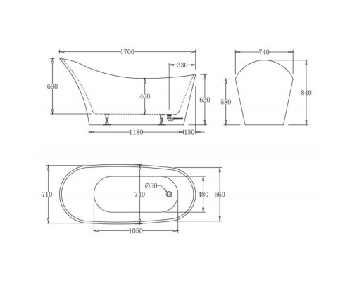 Акриловая ванна 170x74 см BelBagno BB64-1700