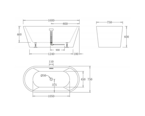 Акриловая ванна 160x75 см BelBagno BB71-1600