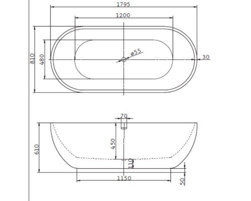 Акриловая ванна 179,5x81 см BelBagno BB26