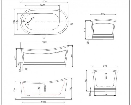 Акриловая ванна 167,6x90 см BelBagno BB32