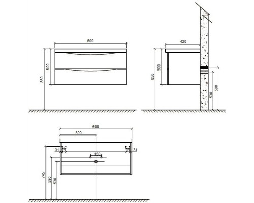 Тумба белый глянец 60 см BelBagno Ancona-N ANCONA-N-600-2C-SO-BL