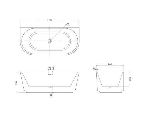 Акриловая ванна 170x80 см BelBagno BB108-170-80