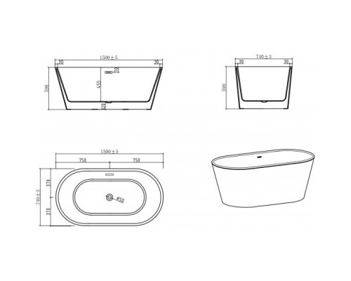 Акриловая ванна 150x74 см BelBagno BB202-1500-750