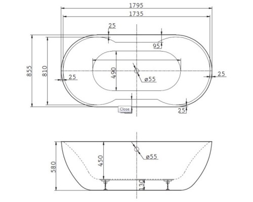 Акриловая ванна 179,5x85,5 см BelBagno BB28