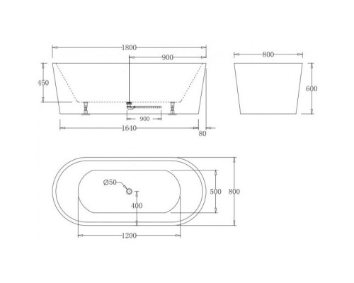 Акриловая ванна 180x80 см BelBagno BB71-1800-NERO-W0