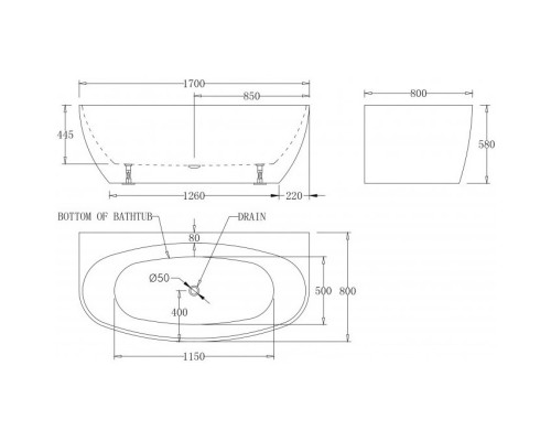 Акриловая ванна 170x80 см BelBagno BB83-1700-W0