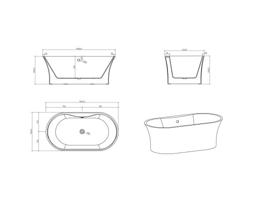 Акриловая ванна 150x74 см BelBagno BB201-1500-800