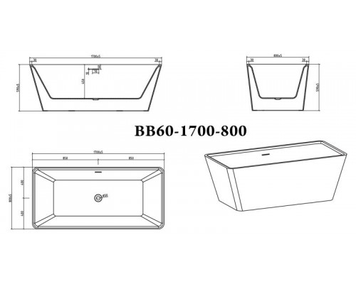 Акриловая ванна 170x80 см BelBagno BB60-1700-800