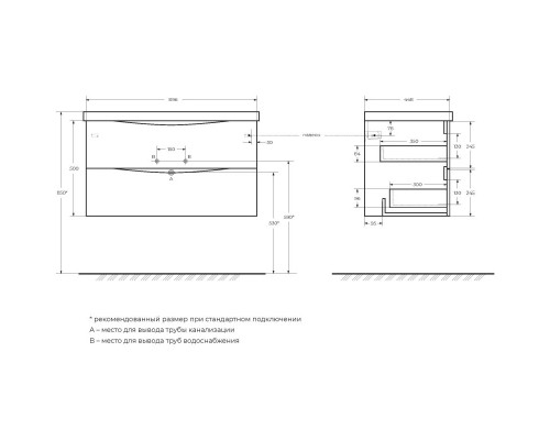 Тумба Bianco Lucido 89,6 см BelBagno Marino MARINO-900-2C-SO-BL-P