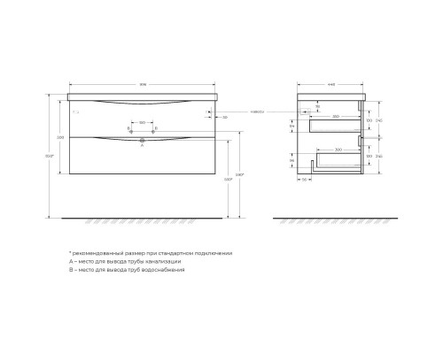 Тумба Nero Lucido 99,6 см BelBagno Marino MARINO-1000-2C-SO-NL-P