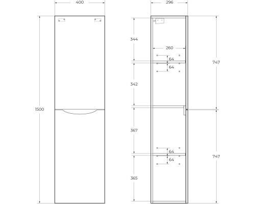 Пенал подвесной Rovere Grigio BelBagno Marino FLY-MARINO-1500-2A-SC-RG-P-R