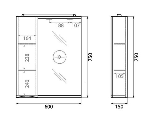 Зеркальный шкаф 60x75 см Bianco Lucido BelBagno Marino MARINO-SPC-600/750-1A-BL-P-L