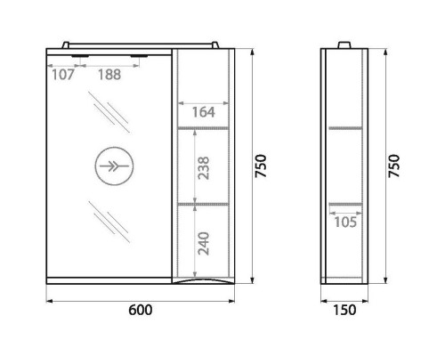 Зеркальный шкаф 60x75 см Bianco Lucido BelBagno Marino MARINO-SPC-600/750-1A-BL-P-R