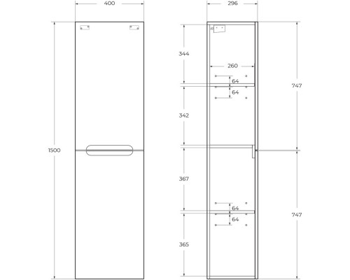 Пенал подвесной Bianco Lucido BelBagno Etna ETNA-1500-2A-SC-BL-P-L