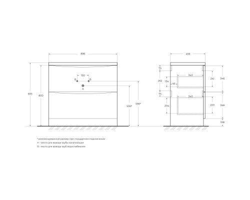 Тумба Rovere Rustico 89,6 см BelBagno Acqua ACQUA-900-2C-PIA-RR