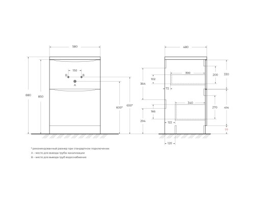 Тумба Bianco Opaco 58 см BelBagno Lavanderia LAVANDERIA-580/1200-2C-PIA-BL