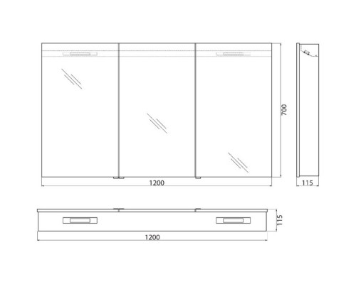 Зеркальный шкаф 120x70 см BelBagno SPC-3A-DL-BL-1200