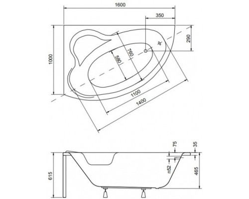 Акриловая ванна 160x100 см L Besco Ada WAA-160-NL