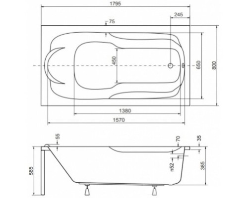 Акриловая ванна 179,5x80 см Besco Bona WAB-180-PK