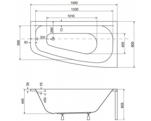 Акриловая ванна 150x80 см R Besco Luna WAL-150-NP