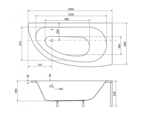 Акриловая ванна 150x69,5 см R Besco Milena WAM-150-NP