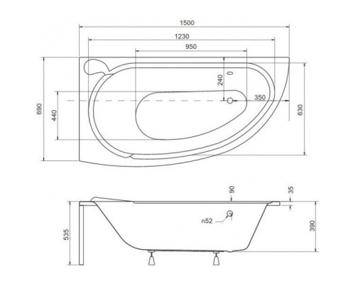 Акриловая ванна 150x69 см L Besco Mini WAM-150-MNL