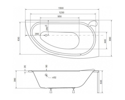 Акриловая ванна 150x70 см R Besco Mini WAM-150-MNP