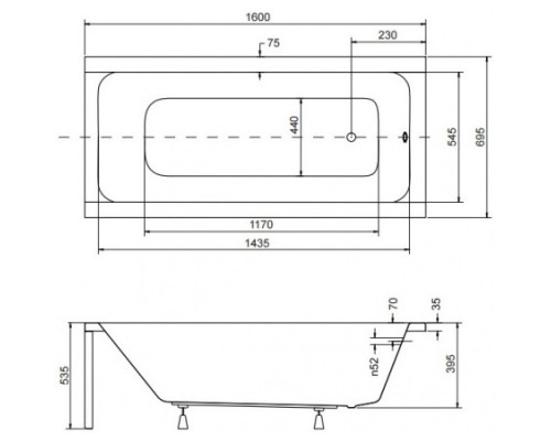 Акриловая ванна 160x69.5 см Besco Modern WAM-160-MO